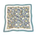 Vintage floral print silk scarf with elegant chain border, soft square neckerchief for women. - Blue Rose