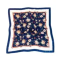 Vintage floral square silk scarf with elegant blue border for women fashion daily wear. - Chinese Rose-Black Ink