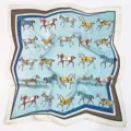 Vintage horse print silk square scarf women fashion chic elegant neckerchief accessory - Blue Colorful Horse