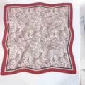 Vintage rose print square scarf, elegant red border simulation silk neck scarf for women daily wear. - Burgundy New Camellia