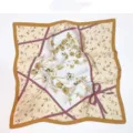 Floral print square silk scarf, stylish Korean style retro neckerchief variant for women. - Light Yellow Mixed Floral