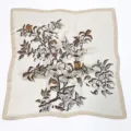 Vintage Floral Print Square Silk Scarf Retro Elegant Neckerchief for Women Fashion Accessory - White Floral
