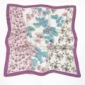Korean style elegant women square silk scarf vintage floral print fashion neckerchief accessory - Purple Tri-Color Flower