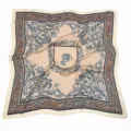Vintage floral print square silk scarf for women, elegant fashion neckerchief accessory. - Khaki Ink Floral