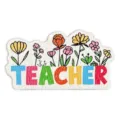 Wooden teacher brooch pin with colorful letters and cute floral design, perfect for school gifts. - Teacher With Flowers Style / 1