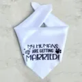 Wedding pet bandana for dogs and cats, white triangle scarf with cute text and diamond print. - White Wedding Lettering Style