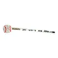 Close-up view of sparkly baseball bobby pin, showing detailed rhinestone hair accessory. - Baseball Style (2) / White