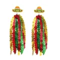 Detailed view of vibrant Mexican sombrero sequin fringe festival earrings for party. - Style 1