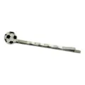 Close-up detail shot of the sparkly soccer ball decorative hair clip, metallic bobby pin. - Soccer Style (4) / Black and White