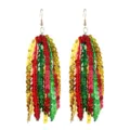 Sparkling long sequin tassel earrings in red, green and gold, festive party jewelry details. - Style 5