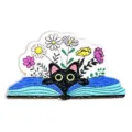 Cute black cat wooden brooch cute floral book design fashion badge accessory for teachers. - Black Cat Book Style / 4