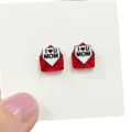 Cute red glitter envelope stud earrings with mom text, ideal Mother's Day jewelry gift. - I U MOM Envelope Style