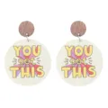 Retro wooden round earrings with inspiring you got this text print, stylish casual jewelry. - Double Layer Round Print Style (YOU got THIS)