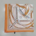 Classic equestrian print square silk scarf for women, versatile 70cm fashion neckerchief. - Orange-Yellow Chain Small Square Satin Scarf