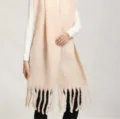 Écharpe unie imitation cachemire à franges hiver chaud épais mohair pour femmes. - Écharpe épaisse abricot