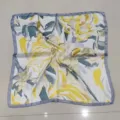 Women printed square scarf silk feel small neckerchief fashion accessory 70x70cm style - Graffiti Yellow Floral Small Square Scarf