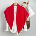 Elegante Sciarpa Quadrata Pieghettata Imitazione Lino Seta Rosso 90x90cm Donna Moda - Rosso