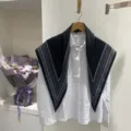 Retro large triangle scarf women paisley twill silk scarf stylish shirt shawl striped scarf - Striped Black Triangle Scarf