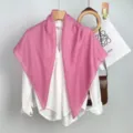Sciarpa quadrata plissettata tinta unita rosa da donna, elegante foulard 90x90cm. - Rosa pelle