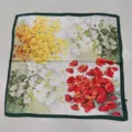 Floral print square silk scarf for women, elegant 70cm neckerchief for all seasons. - Three-Color Patchwork Floral Silk Small Square Scarf