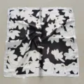 Black and white floral square silk scarf for women, elegant 70cm fashion accessory. - Black and White Floral Silk Square Scarf