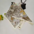 Chic 70cm square silk scarf with tropical jungle print. Versatile women fashion accessory. - Forest Khaki Silk Small Square Scarf