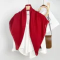 Foulard quadrato rosso in imitazione lino donna moda variante outfit quotidiano - Rosso ciliegia