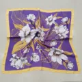 Floral square silk scarf for women, elegant purple floral neck scarf for all seasons. - Purple Silk Small Square Scarves with White Flowers
