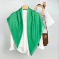 Foulard quadrato plissettato tinta unita moda sciarpa verde donna 90x90cm elegante - Verde