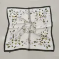 70cm square silk scarf with elegant floral print, versatile women fashion neckerchief. - Small White Square Silk Scarves with Peach Blossom Print