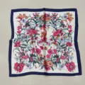 Elegant 70cm floral square silk scarf vintage style women neckerchief fashion foulard - Small Beige Square Silk Scarves with Floral Print
