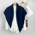 Sciarpa quadrata tinta unita in imitazione cotone lino, elegante foulard blu scuro da donna. - Blu Notte