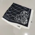 Black and white floral print square silk scarf elegant neckerchief for women fashion accessory - Camellia Black Small Square Scarf
