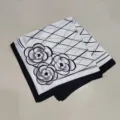 Black and white square silk scarf floral geometric print elegant women neckerchief - Camellia White Small Square Scarf