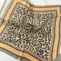 Chic Leopard Print Square Scarf Silk Feel Women Neck Scarf Trendy Fashion Accessory 70cm - Mottled Khaki Small Square Satin Scarf