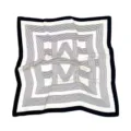 Elegant black and white geometric silk square scarf, classic fashion neckerchief for women. - White Striped