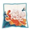 Elegant vintage floral square silk scarf, chic retro style women's neckerchief accessory. - Blue Large Floral