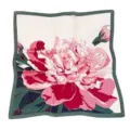 Elegant vintage floral silk scarf for women, retro square neckerchief with green border. - Large Flower Green