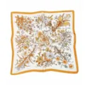 Elegant vintage floral silk square scarf with chic orange border, perfect for stylish women. - Yellow Mixed Large Small Floral