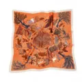 Luxury retro orange silk square scarf with intricate jungle animal print, elegant women accessory - Orange Animal Forest