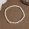 Natural freshwater pearl bracelet with gold ingot charm elastic beaded jewelry for women - B5102 Gold Ingot