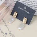 Barock natürliche Süßwasserperle Ohrringe Vintage Gold geometrische Ohrringe Damen - Barock Rechteckig Gefaltet Stil (E2117)
