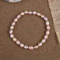 Natürliche Süßwasser Barock Rosa Perlen Armband, einfaches Design für den Alltag Detail. - Gewinde Farbige Reishorn Stil (B5043) / Perlendurchmesser 5mm