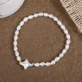 Natürliches Barockperlen Armband mit Sternanhänger Vintage elastischer Schmuck Damen - Kreuzstern (B5119)