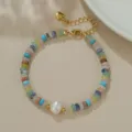 Pulsera de cuentas coloridas con perla barroca, cadena dorada ajustable, joyería moderna. - B4137 Perla Natural Ábaco Colorido