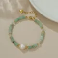 Baroque pearl beaded bracelet detail shot, colorful green beads with adjustable gold chain. - B4139 Natural Pearl Green Abacus