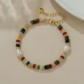 Colorful beaded baroque pearl bracelet with gold metal chain, adjustable versatile fashion jewelry. - B4131 Natural Pearl Colorful Abacus
