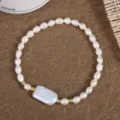 Natürliche Barock Süßwasserperlen Stretch Armband mit goldenen Perlen für Damen elegant - Quadrat (B5120)