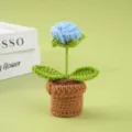 Planta en maceta de rosa azul de ganchillo hecha a mano adorno de escritorio regalo - Azul