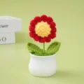Handmade crochet flower potted plant detail, cute red daisy wool knit craft for home desk decor - Red Daisy